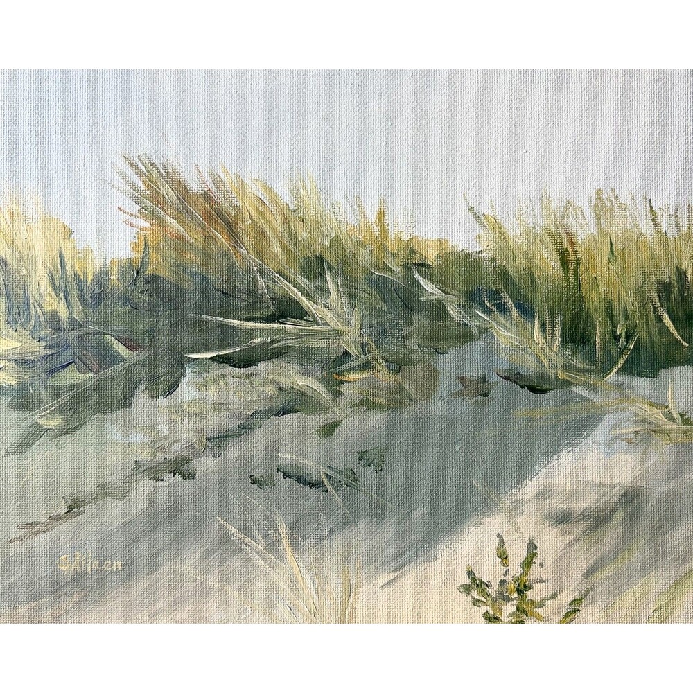 8x10 Original Oil Seascape Canvas Painting Coastal Dune Grasses Ocean Art Signed